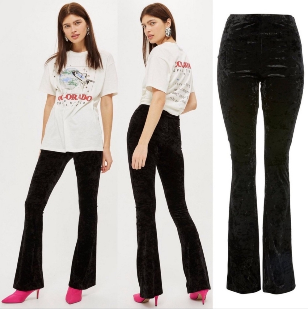 Topshop black crushed velvet leggings size 12